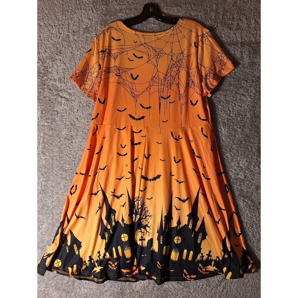 For G and PL Womens 2XL Halloween Dress Bats Haunted House A Line Orange Party - Picture 2 of 8